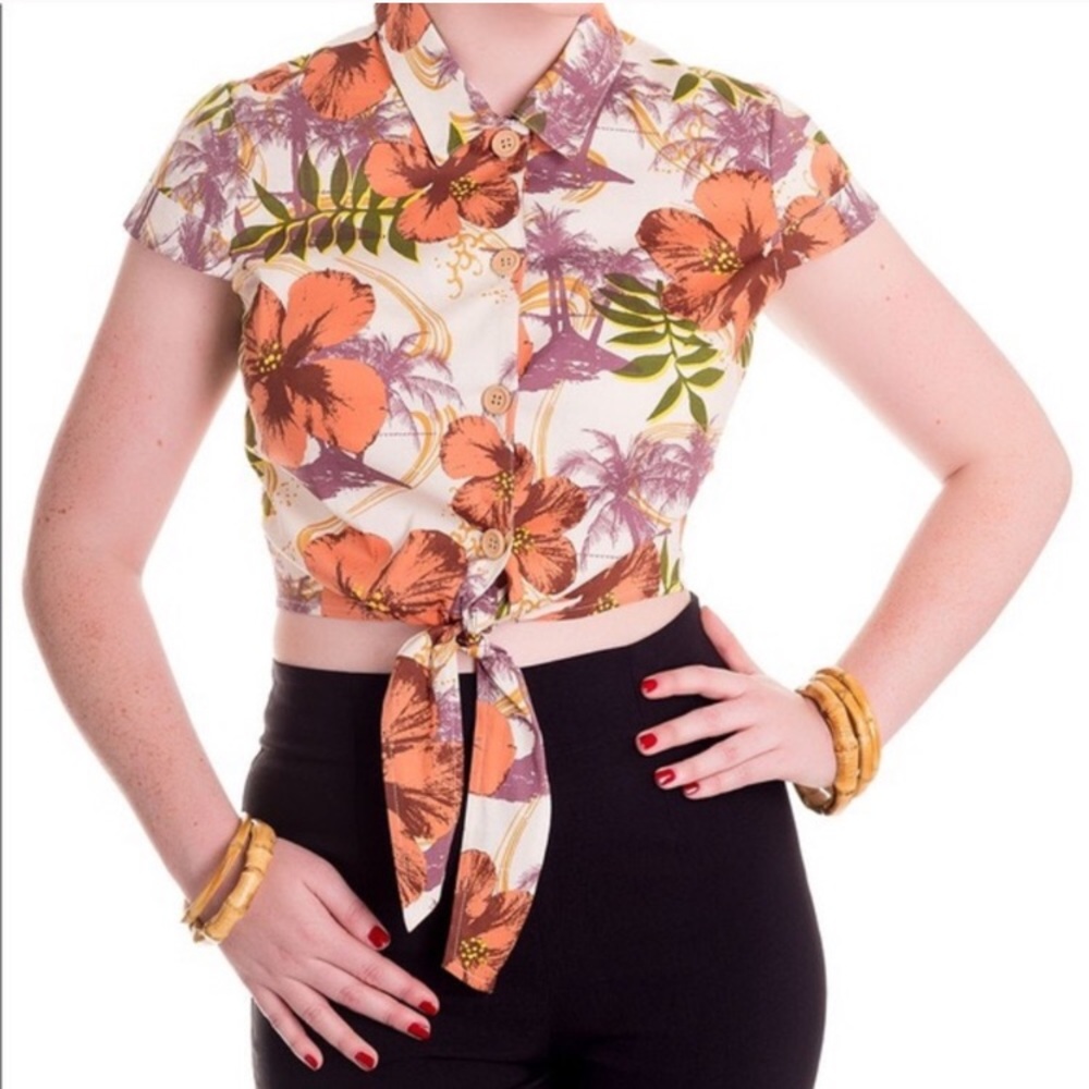 Hell Bunny Vixen Kaila Tiki Crop Tie Top